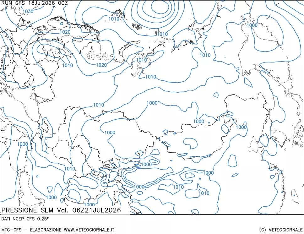 mappa Pressione sul livello del mare