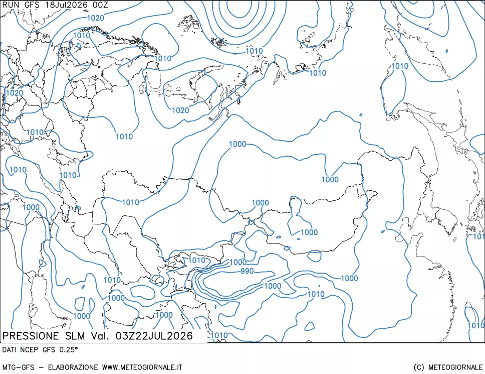 mappa Pressione sul livello del mare