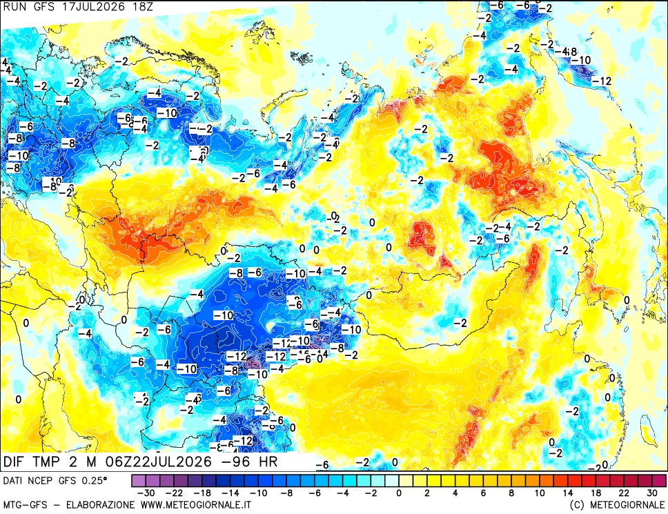 mappa Dif. Temp a 2 metri Valid - Init
