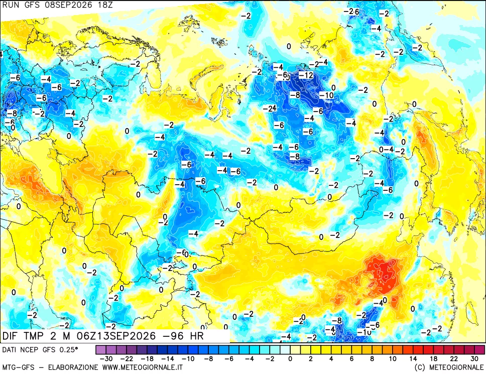 mappa Dif. Temp a 2 metri Valid - Init