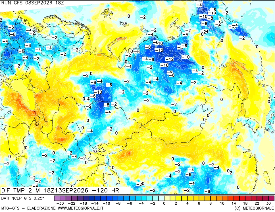 mappa Dif. Temp a 2 metri Valid - Init