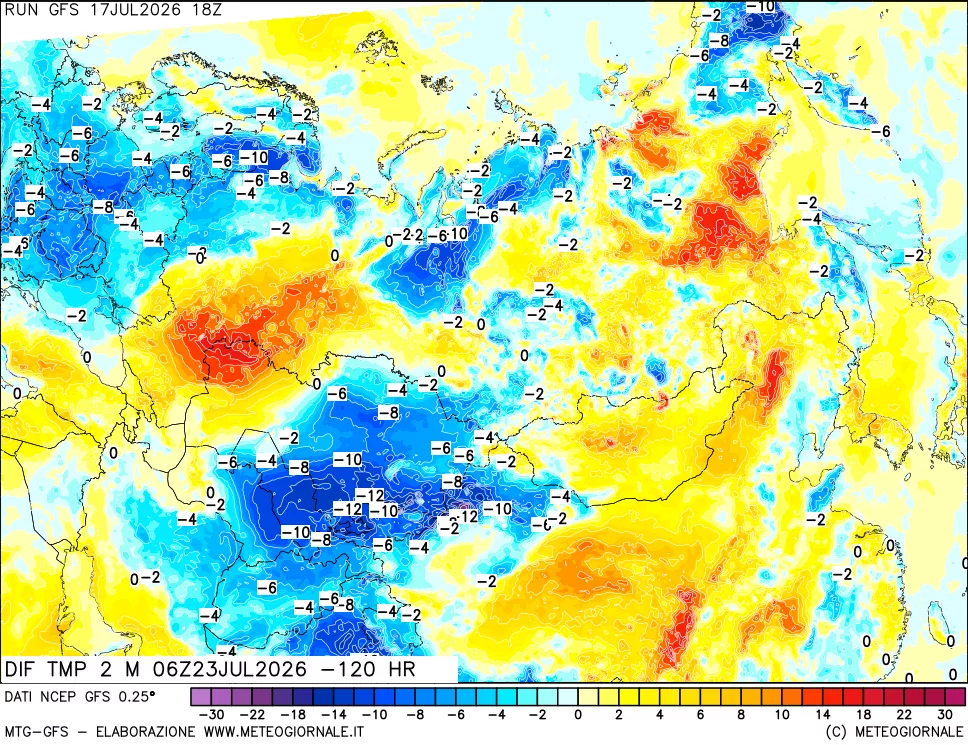 mappa Dif. Temp a 2 metri Valid - Init