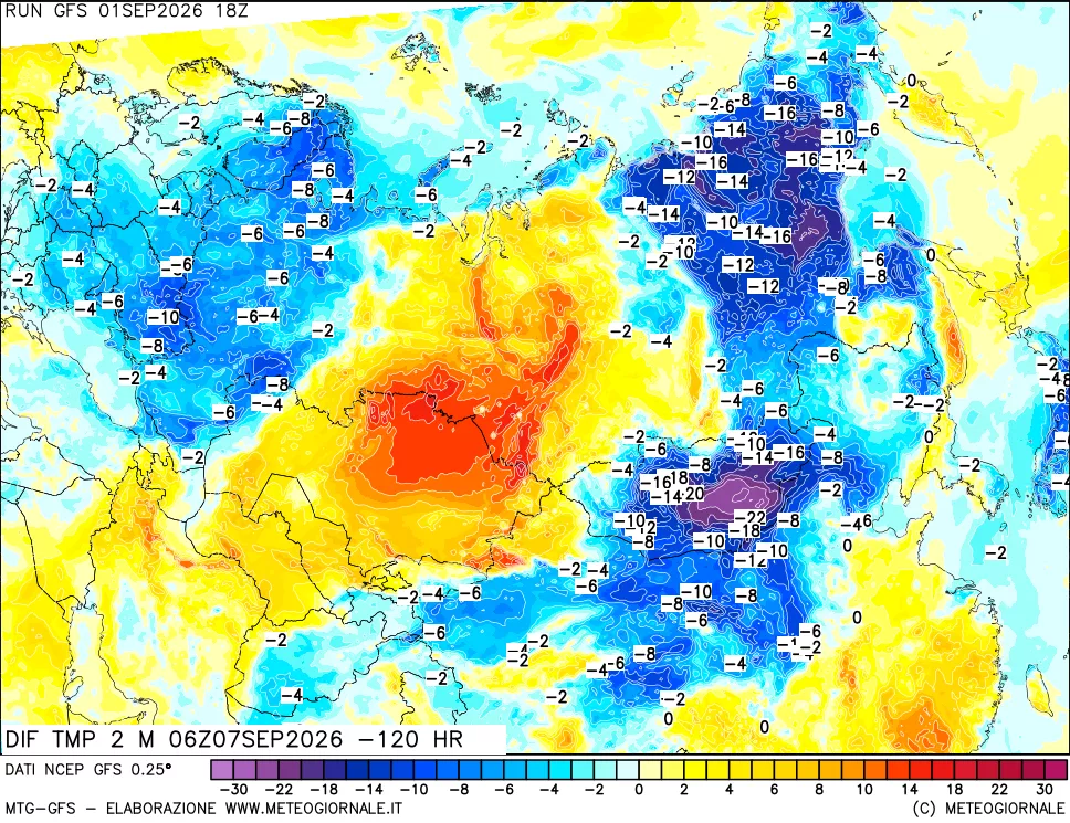 mappa Dif. Temp a 2 metri Valid - Init