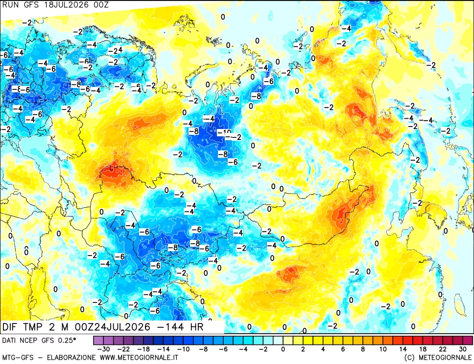 mappa Dif. Temp a 2 metri Valid - Init