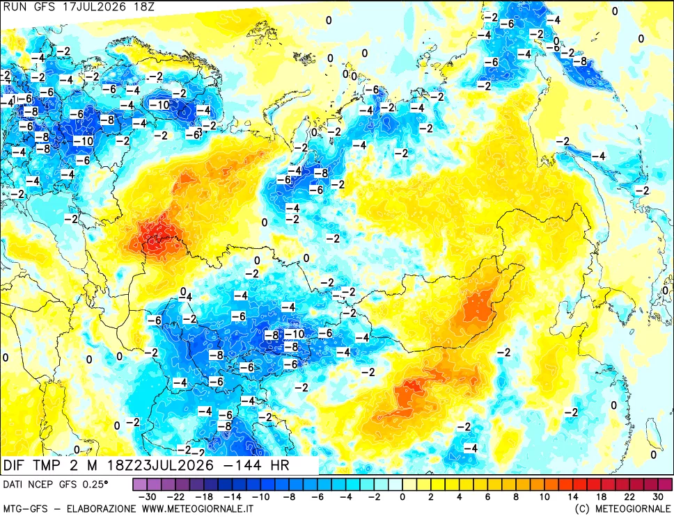 mappa Dif. Temp a 2 metri Valid - Init