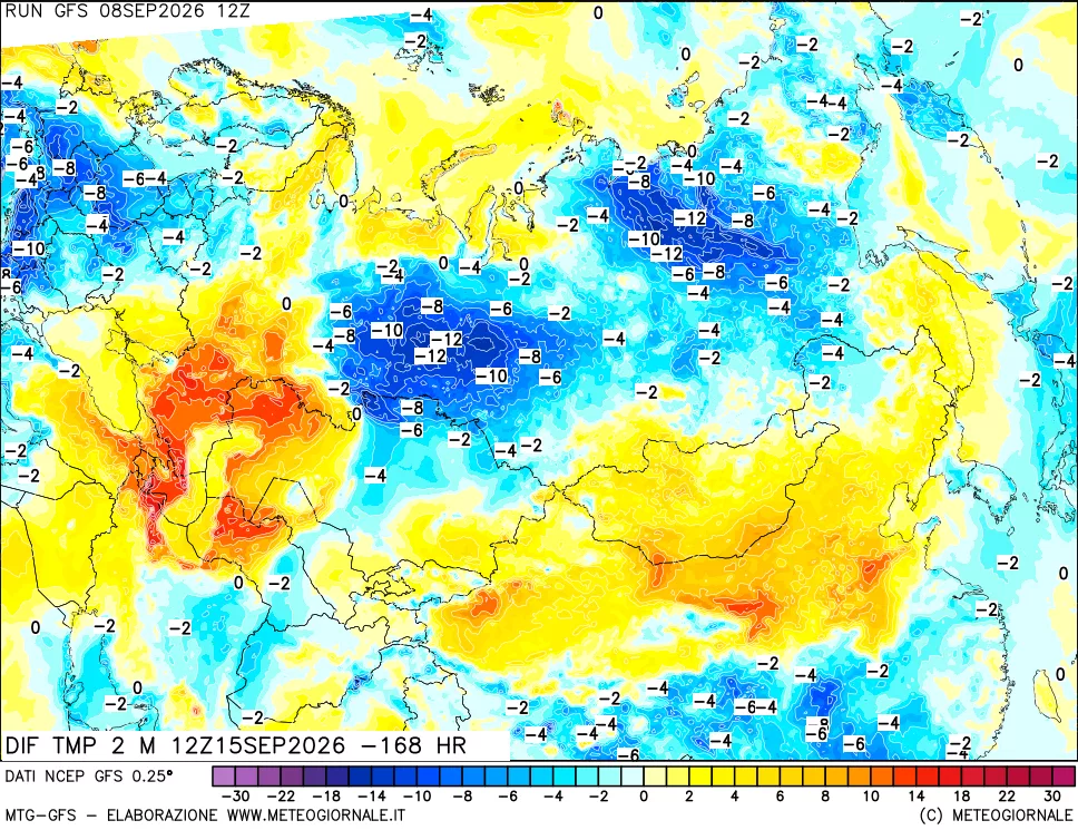 mappa Dif. Temp a 2 metri Valid - Init