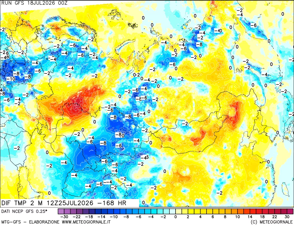 mappa Dif. Temp a 2 metri Valid - Init