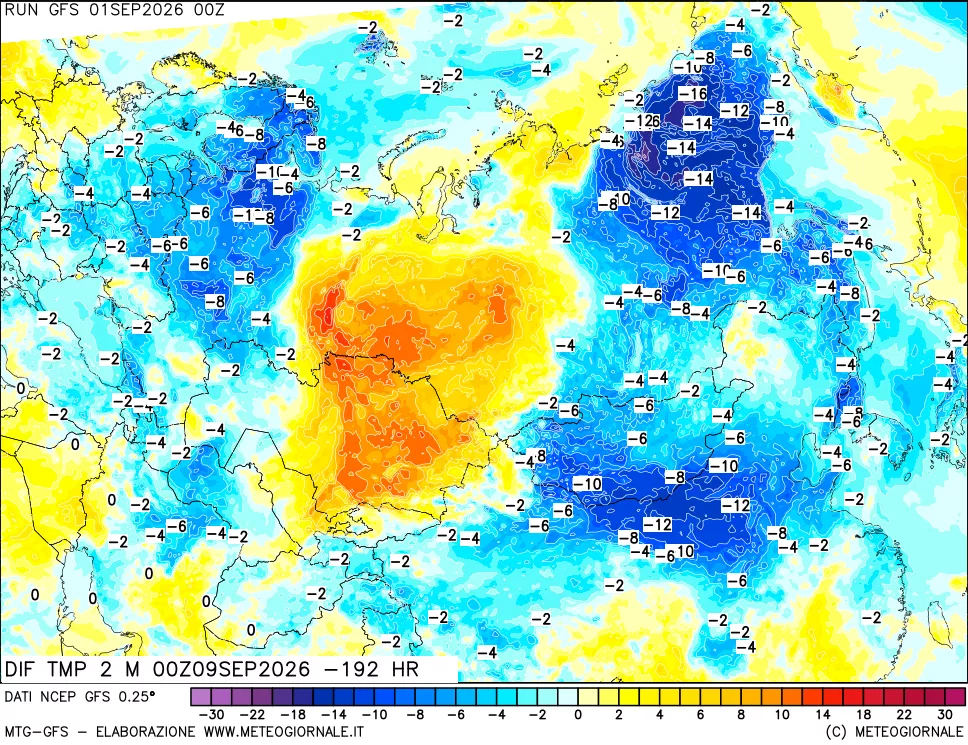 mappa Dif. Temp a 2 metri Valid - Init