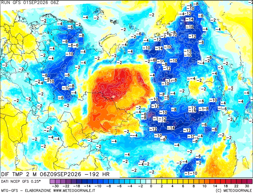 mappa Dif. Temp a 2 metri Valid - Init
