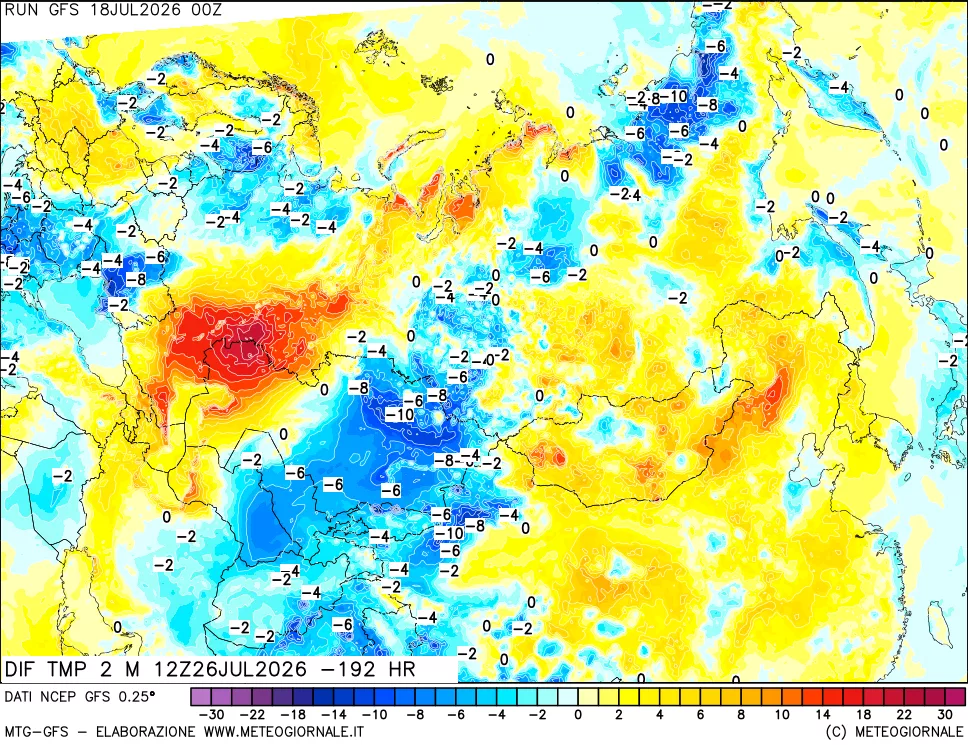mappa Dif. Temp a 2 metri Valid - Init