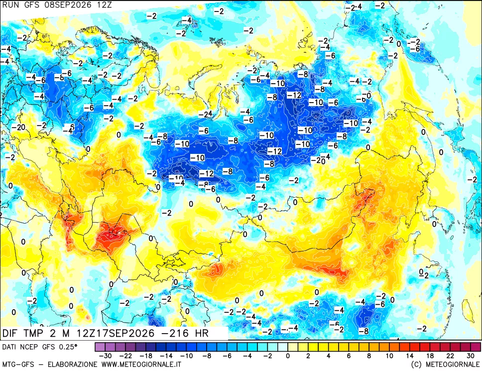 mappa Dif. Temp a 2 metri Valid - Init
