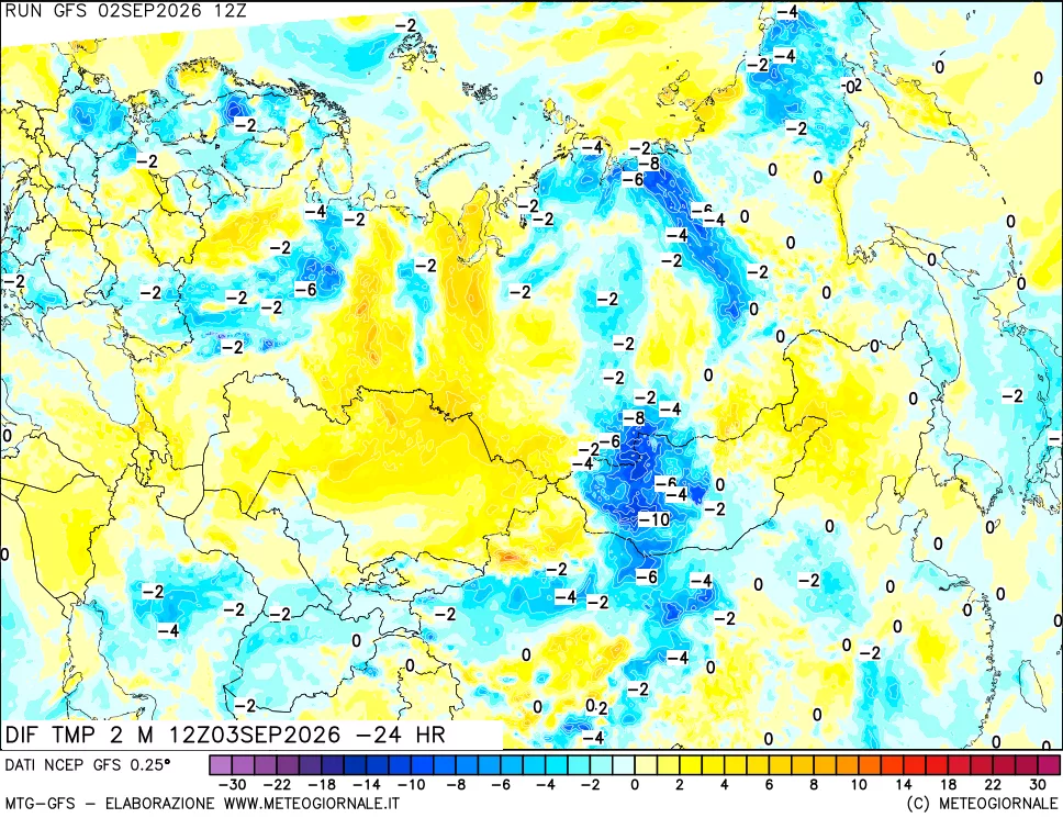 mappa Dif. Temp a 2 metri Valid - Init