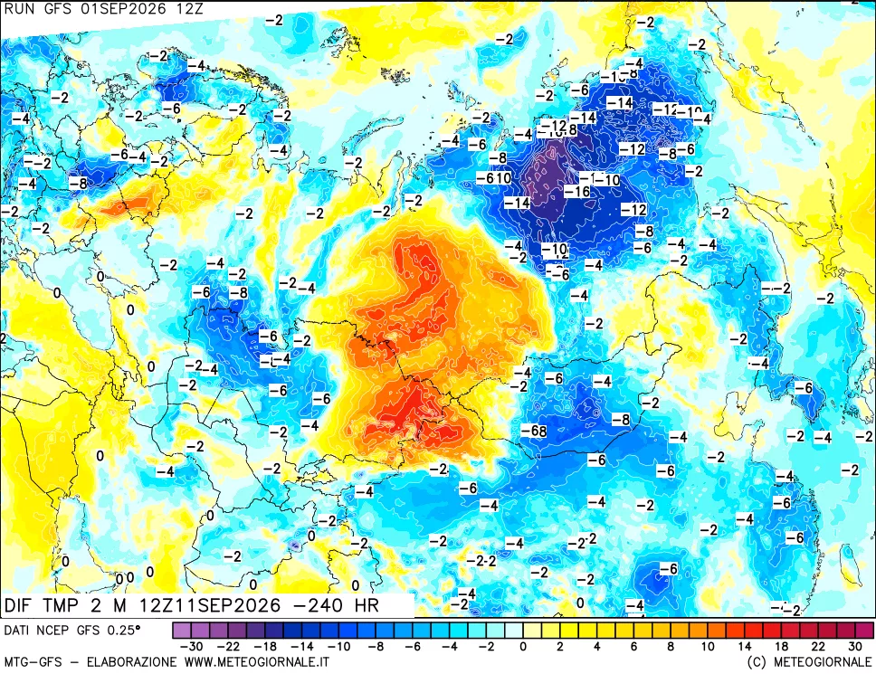 mappa Dif. Temp a 2 metri Valid - Init
