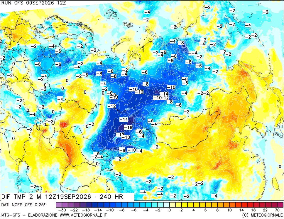 mappa Dif. Temp a 2 metri Valid - Init