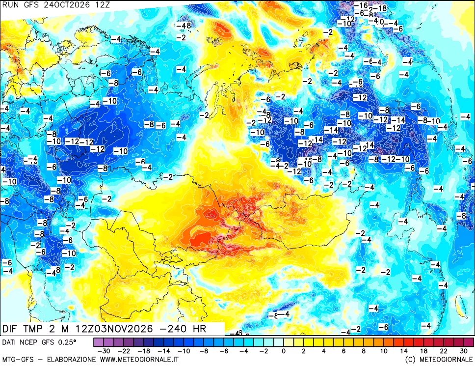 mappa Dif. Temp a 2 metri Valid - Init