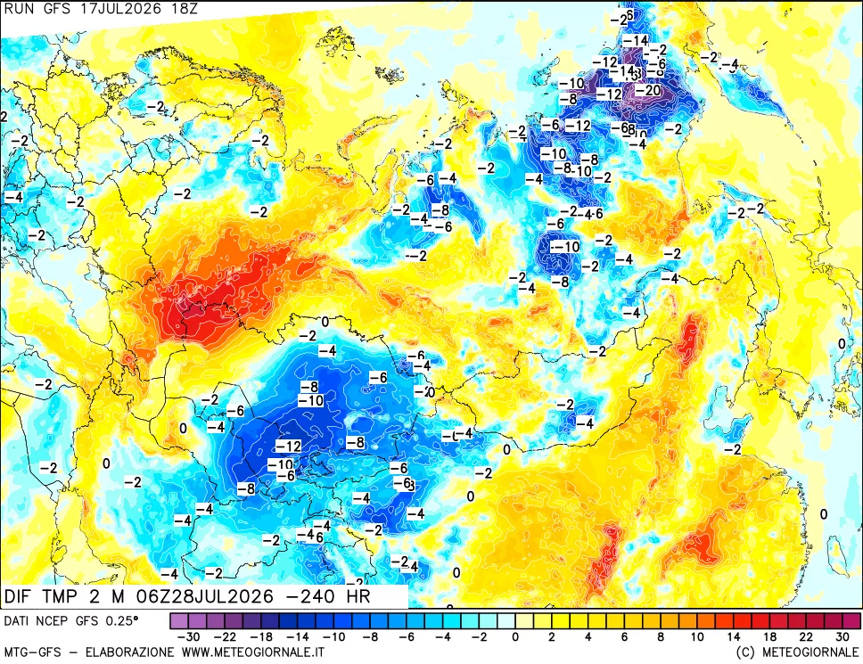 mappa Dif. Temp a 2 metri Valid - Init
