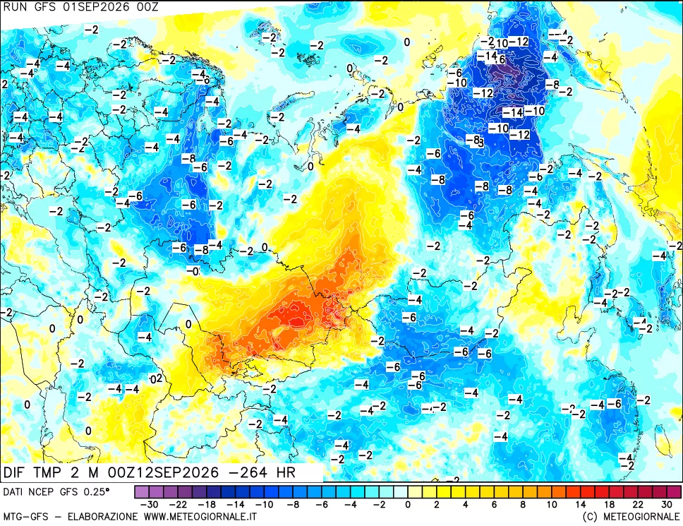 mappa Dif. Temp a 2 metri Valid - Init