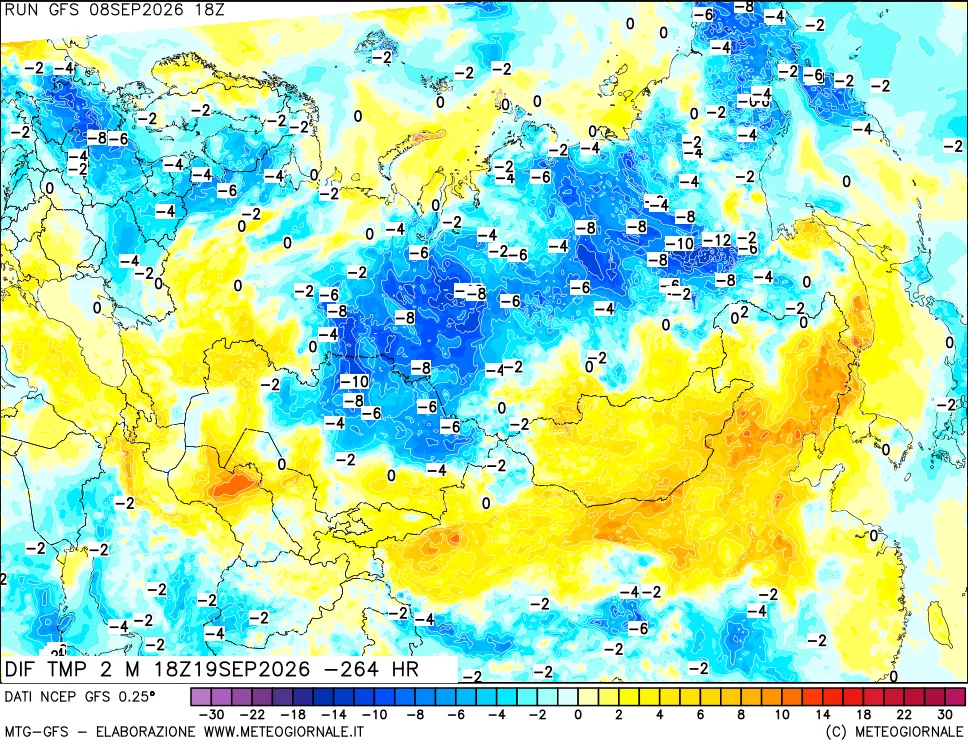 mappa Dif. Temp a 2 metri Valid - Init