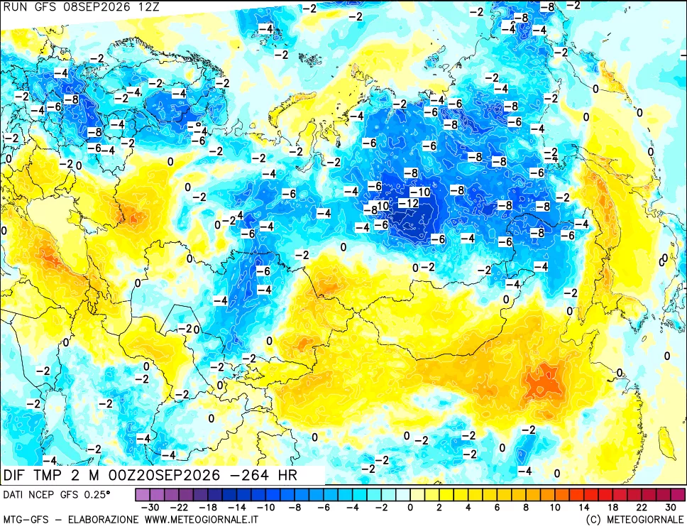 mappa Dif. Temp a 2 metri Valid - Init