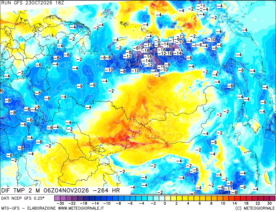 mappa Dif. Temp a 2 metri Valid - Init