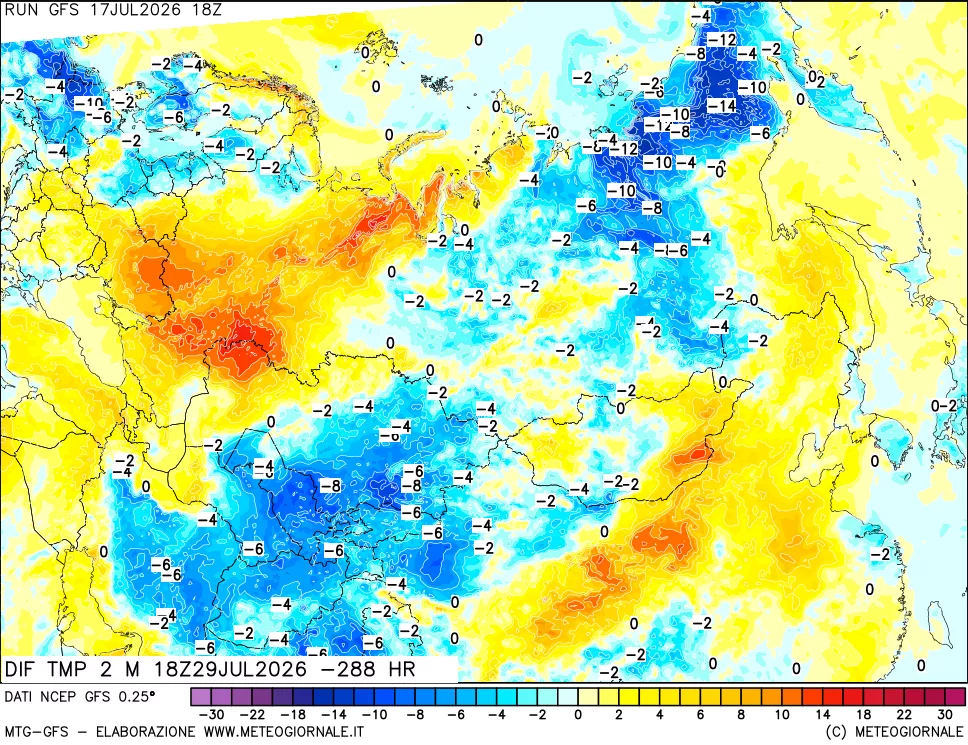 mappa Dif. Temp a 2 metri Valid - Init