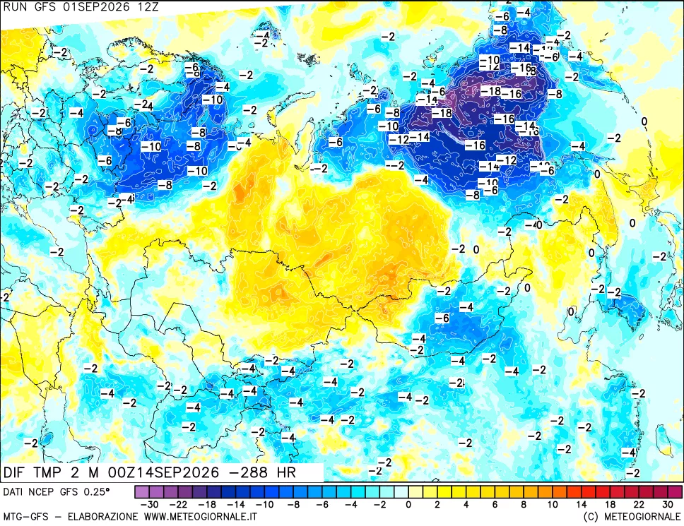 mappa Dif. Temp a 2 metri Valid - Init