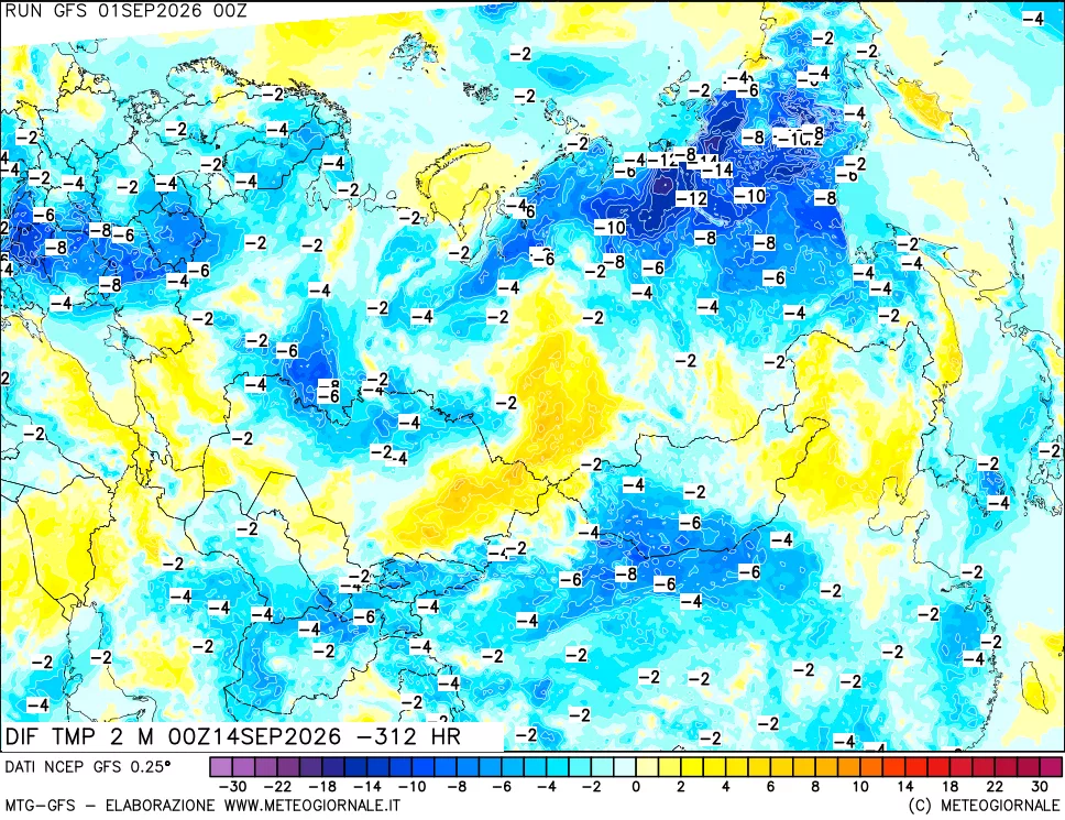 mappa Dif. Temp a 2 metri Valid - Init