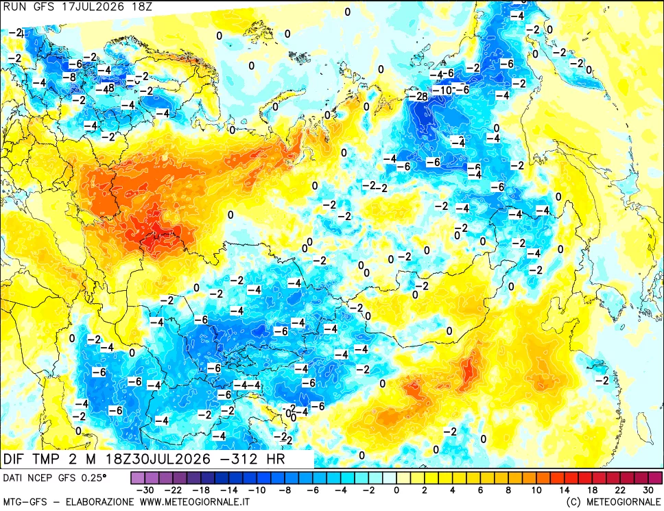 mappa Dif. Temp a 2 metri Valid - Init
