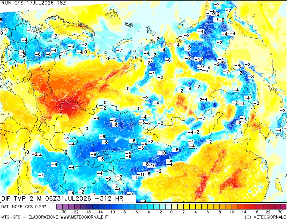 mappa Dif. Temp a 2 metri Valid - Init