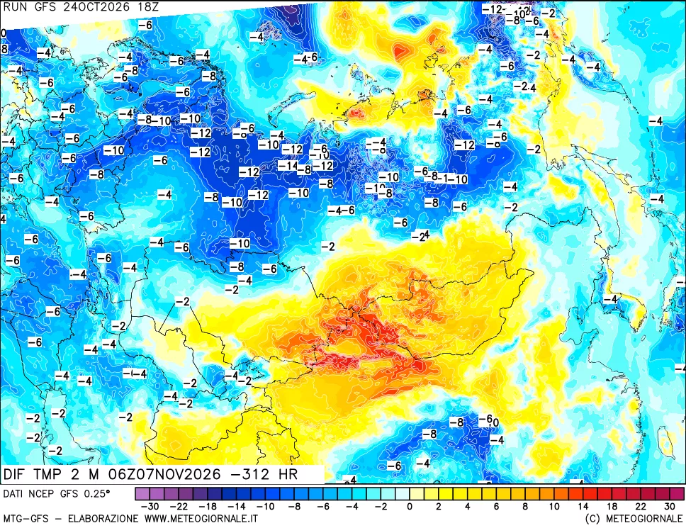 mappa Dif. Temp a 2 metri Valid - Init
