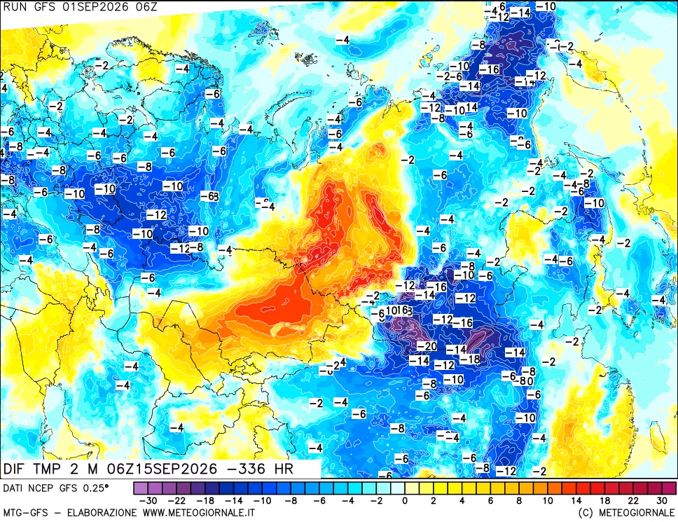 mappa Dif. Temp a 2 metri Valid - Init