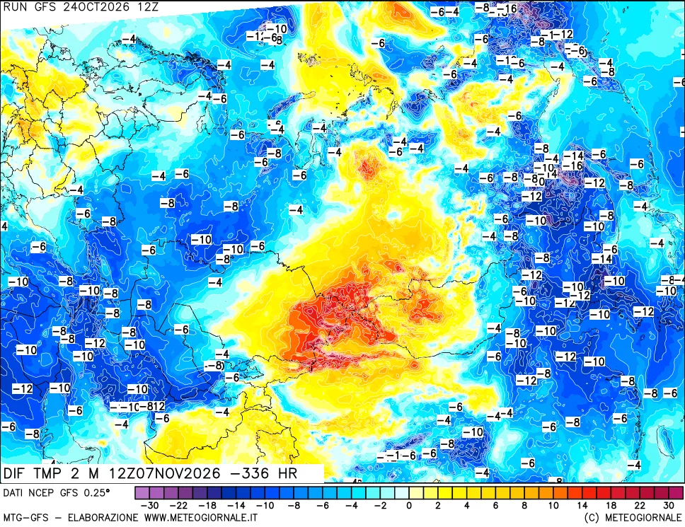 mappa Dif. Temp a 2 metri Valid - Init