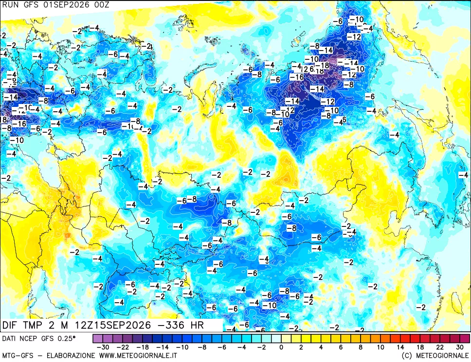 mappa Dif. Temp a 2 metri Valid - Init