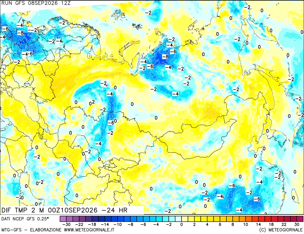 mappa Dif. Temp a 2 metri Valid - Init