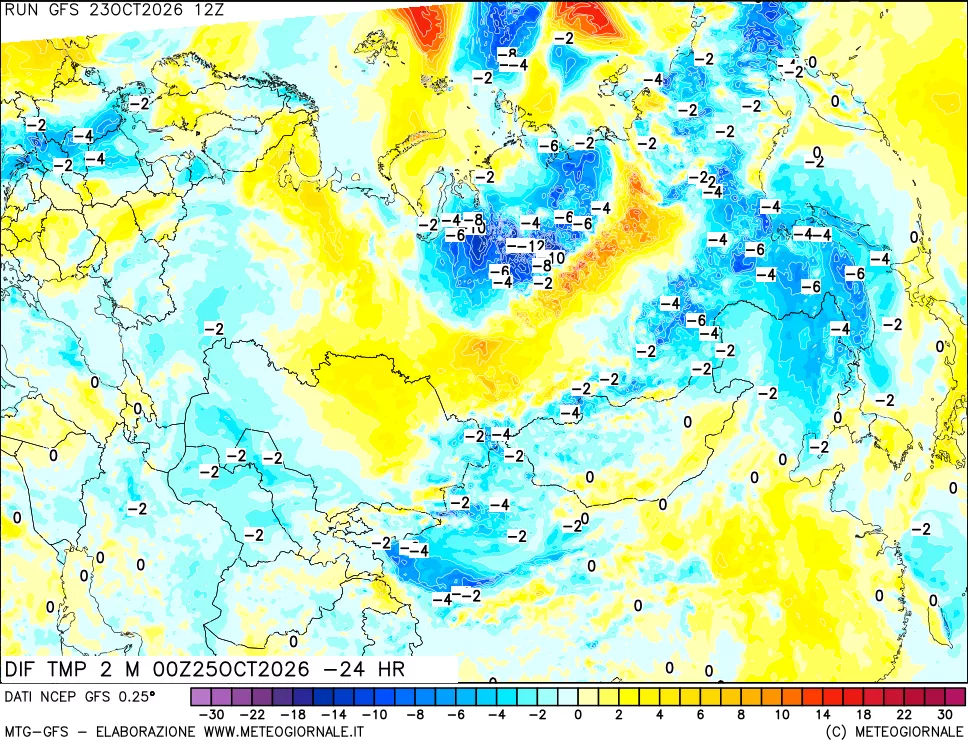mappa Dif. Temp a 2 metri Valid - Init