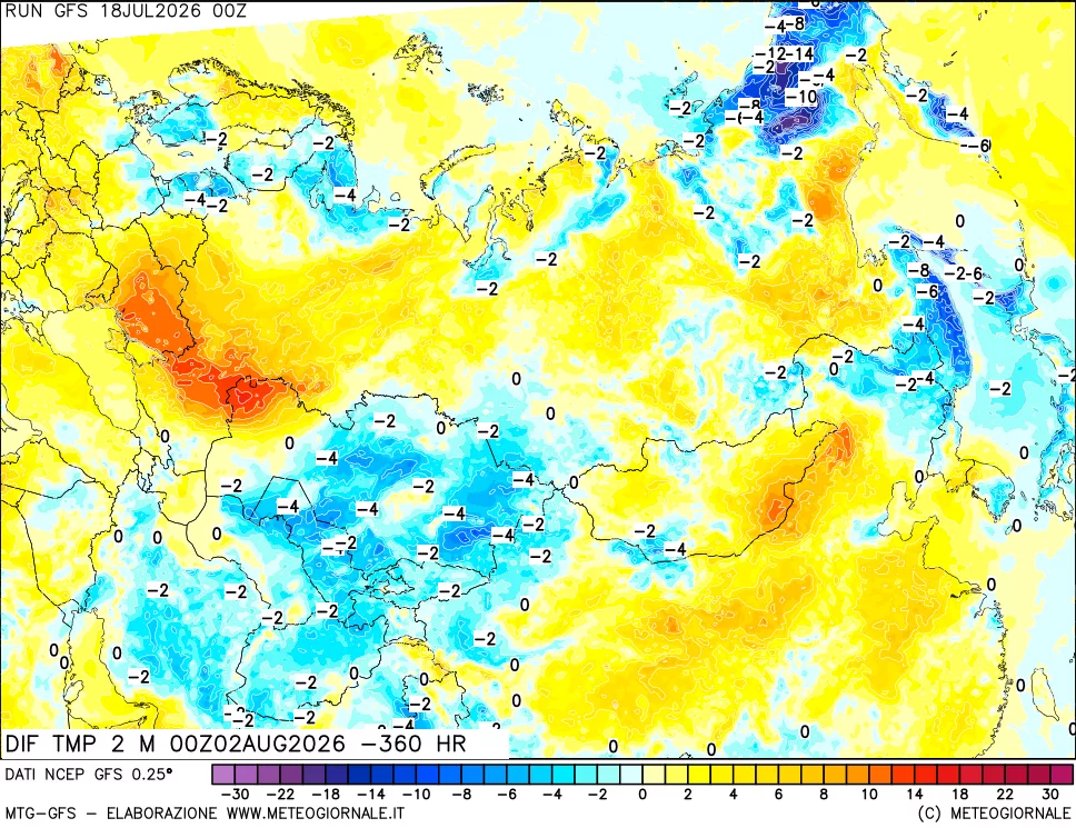 mappa Dif. Temp a 2 metri Valid - Init