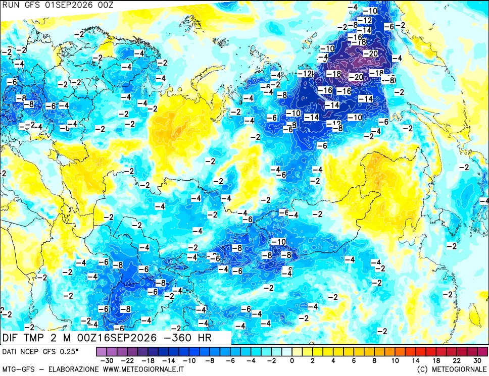 mappa Dif. Temp a 2 metri Valid - Init