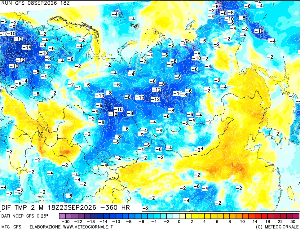 mappa Dif. Temp a 2 metri Valid - Init