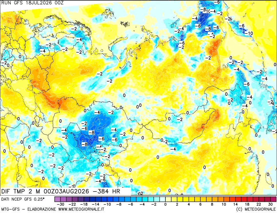 mappa Dif. Temp a 2 metri Valid - Init