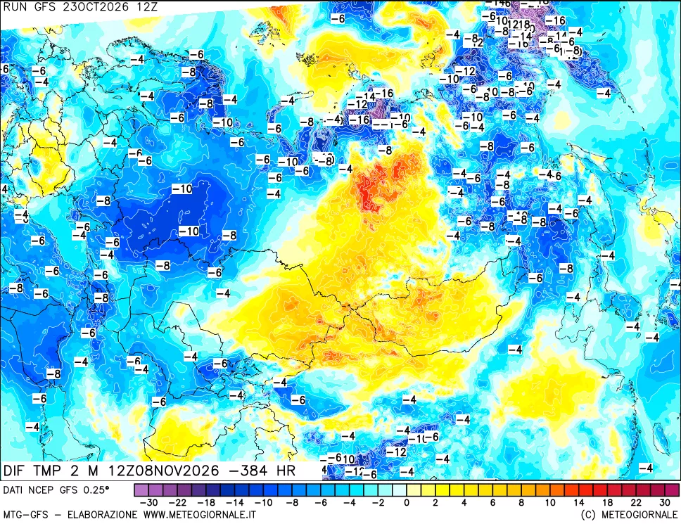 mappa Dif. Temp a 2 metri Valid - Init