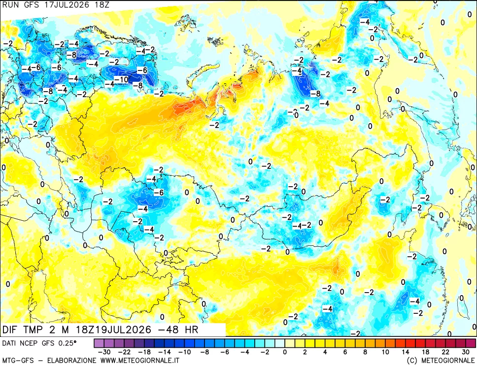 mappa Dif. Temp a 2 metri Valid - Init