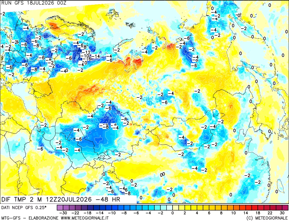 mappa Dif. Temp a 2 metri Valid - Init