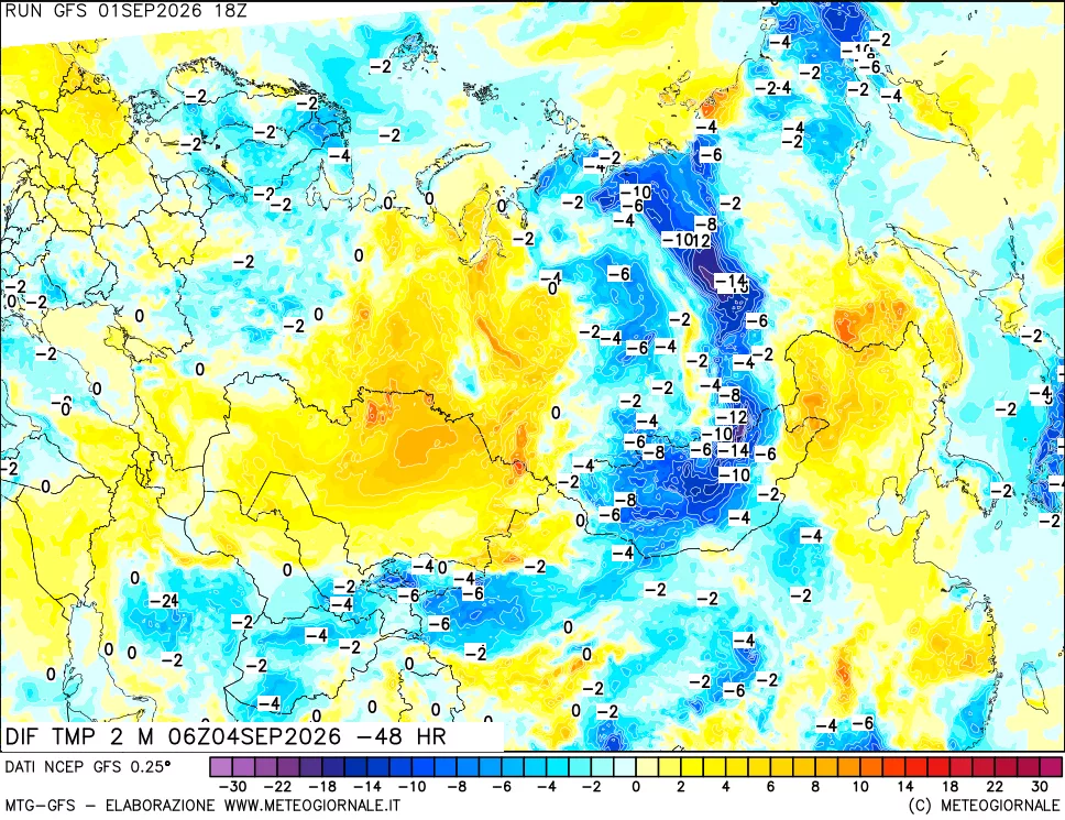 mappa Dif. Temp a 2 metri Valid - Init
