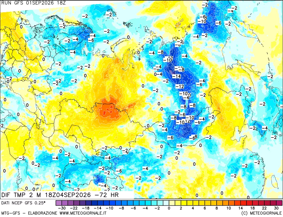 mappa Dif. Temp a 2 metri Valid - Init