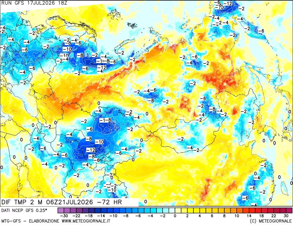 mappa Dif. Temp a 2 metri Valid - Init