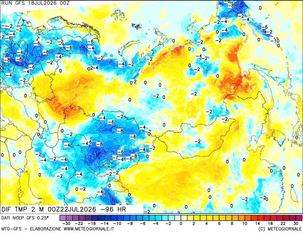 mappa Dif. Temp a 2 metri Valid - Init