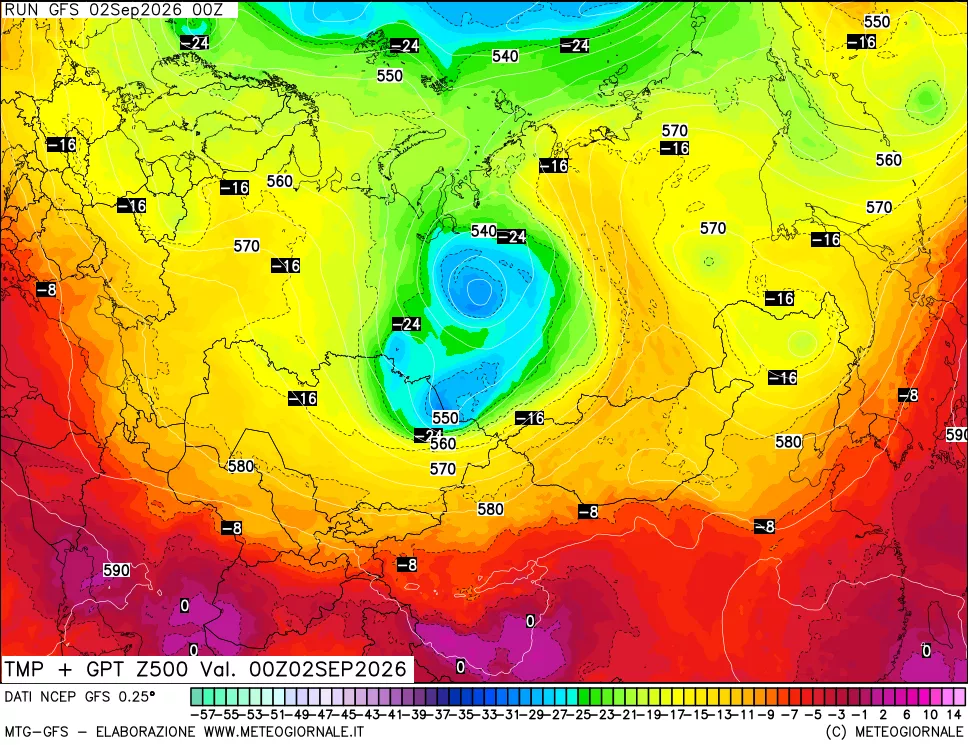 mappa 500 hPa Temp + GPT