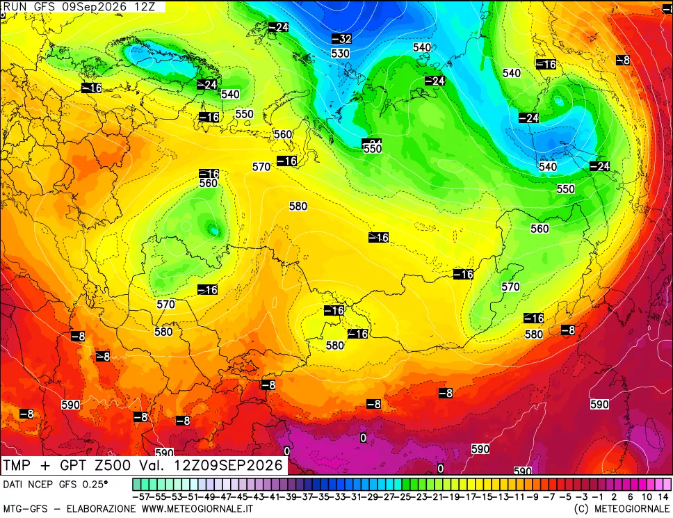 mappa 500 hPa Temp + GPT