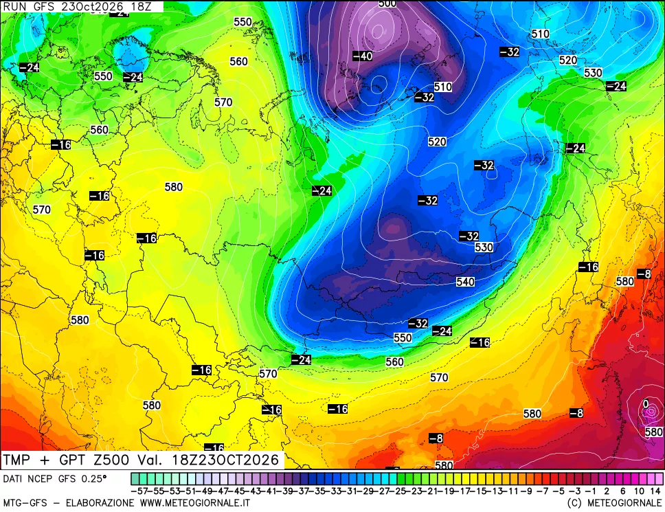 mappa 500 hPa Temp + GPT