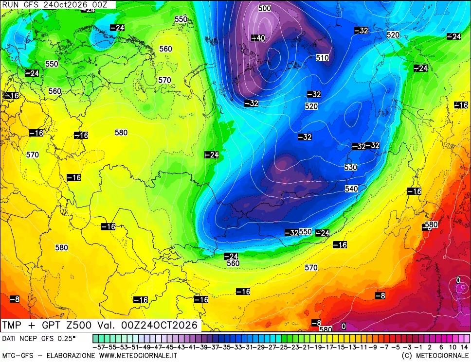 mappa 500 hPa Temp + GPT
